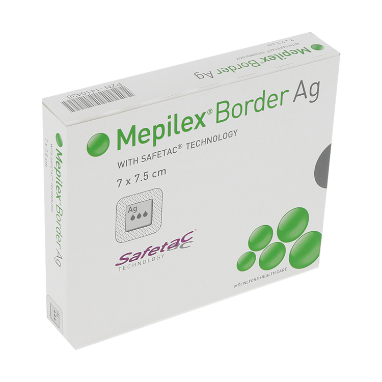 Mepilex Border Ag 7.5 x 7.5 cm - 5 St. Schaumverband mit Silber, steril
