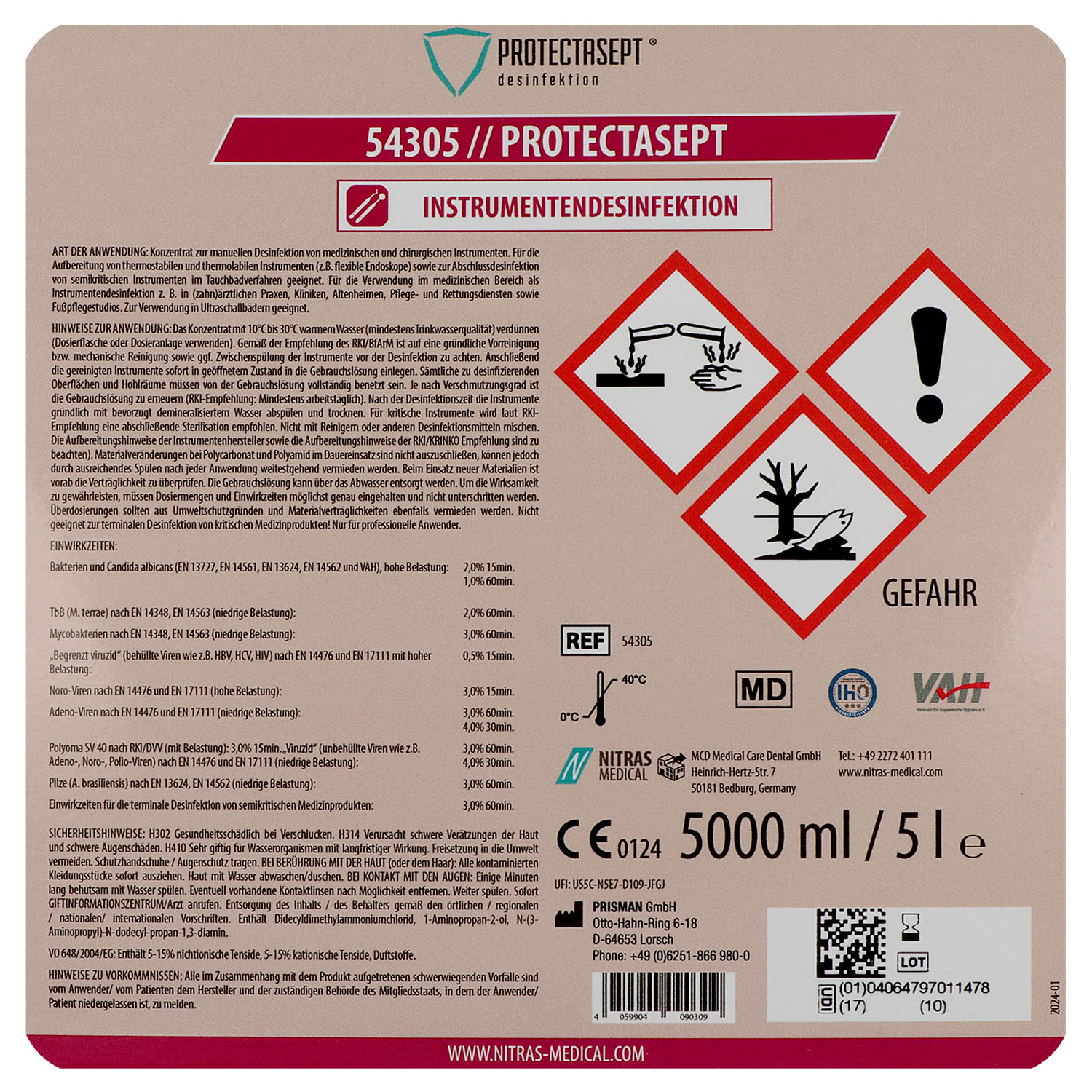 Protectasept IN, Instrumentendesinfektion