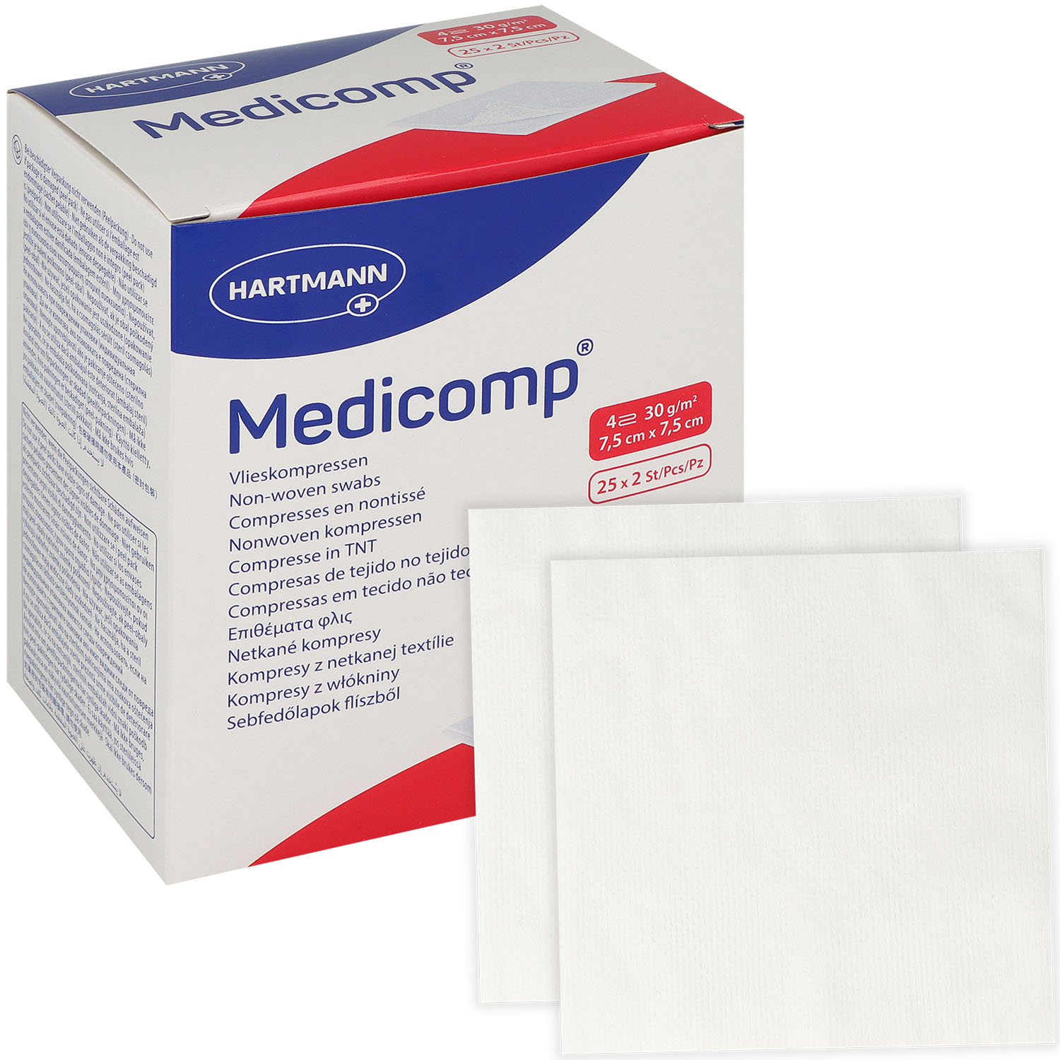 Medicomp Vlieskompresse steril 4lagig 7.5 x 7.5 cm - 25 x 2 St.