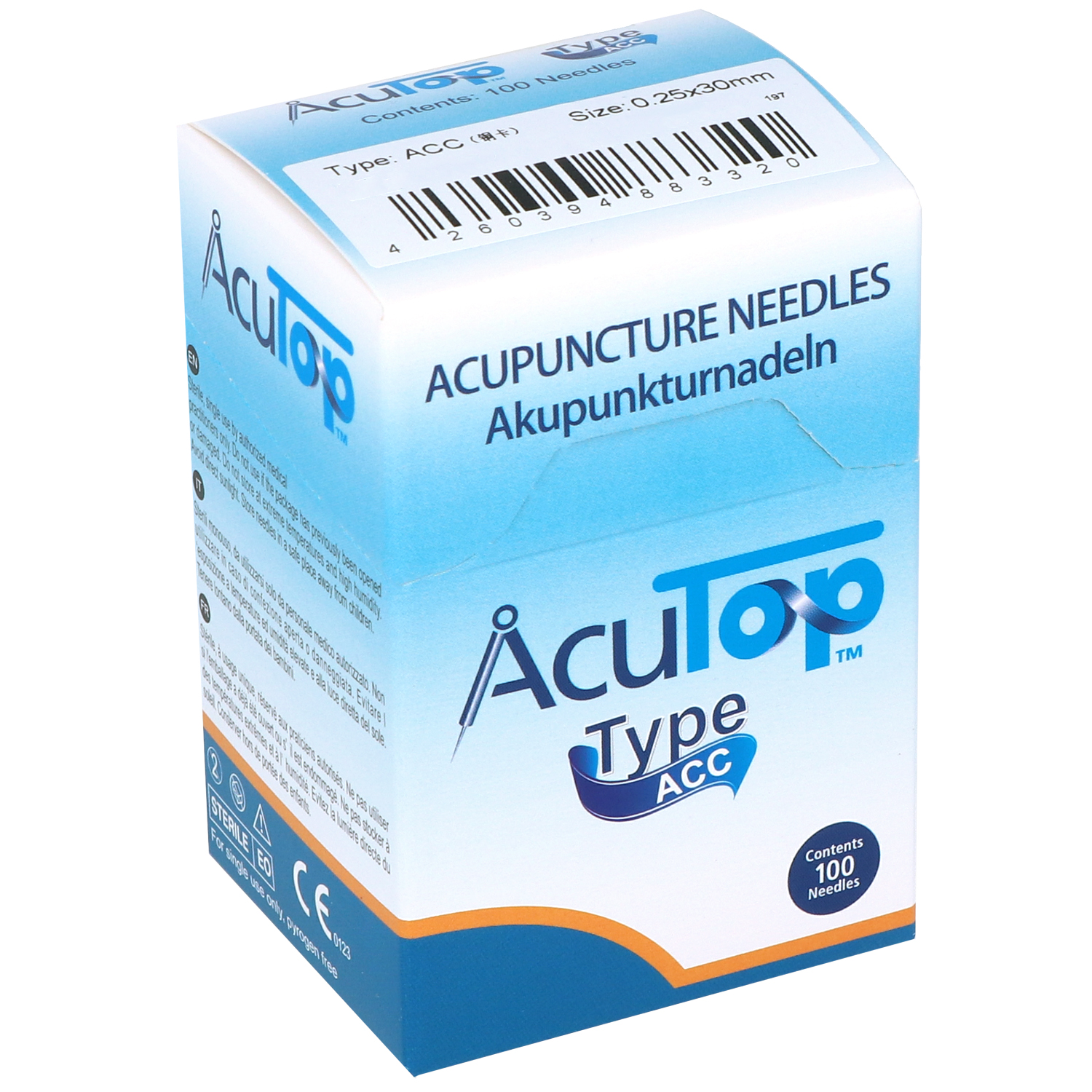 Akupunkturnadeln AcuTop Typ ACC, mit Kupferwendelgriff, silikonisiert, ohne Führrohr, 100 St.