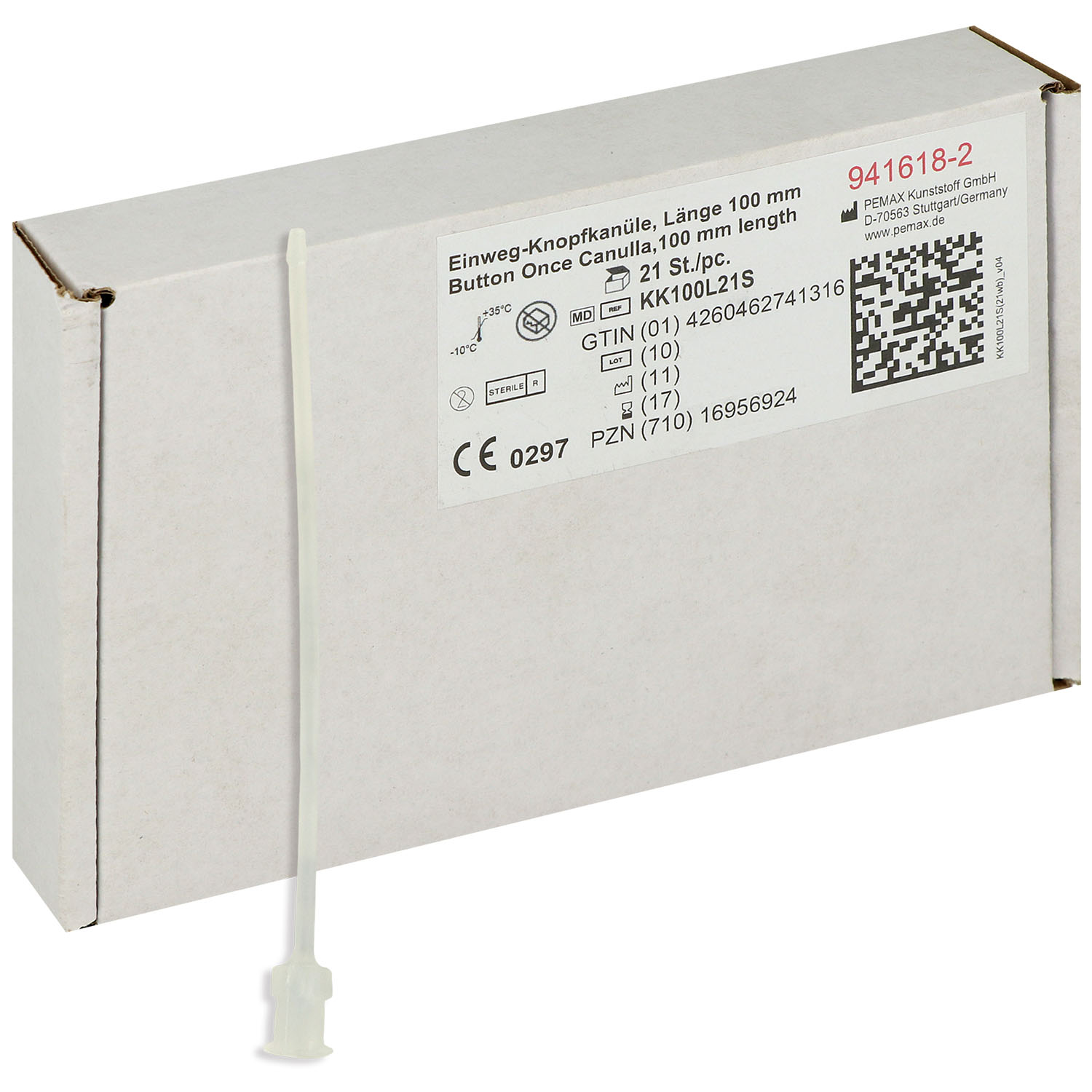 Einmal-Knopfkanülen aus Kunststoff, steril - 1.0 x 100 x 80 mm - 21 St.
