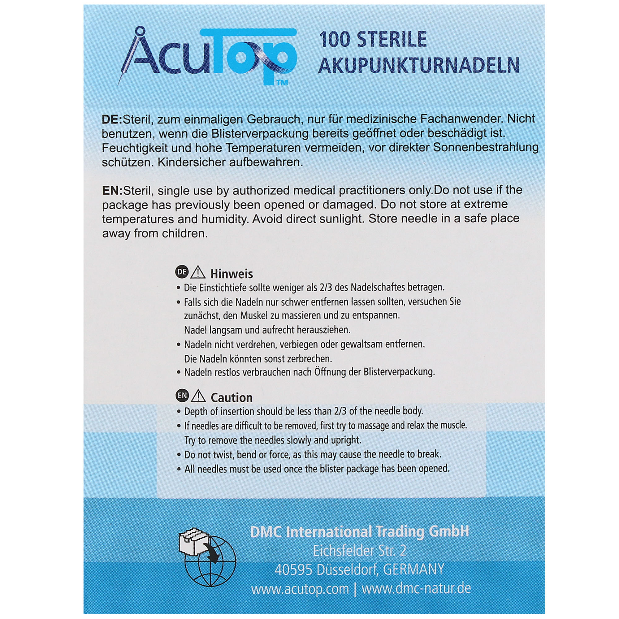 Akupunkturnadeln AcuTop Typ CB, Kupferwendelgriff, silikonisiert, ohne Führrohr Akupunkturnadeln AcuTop Typ CB, Kupferwendelgriff, silikonisiert, ohne Führrohr