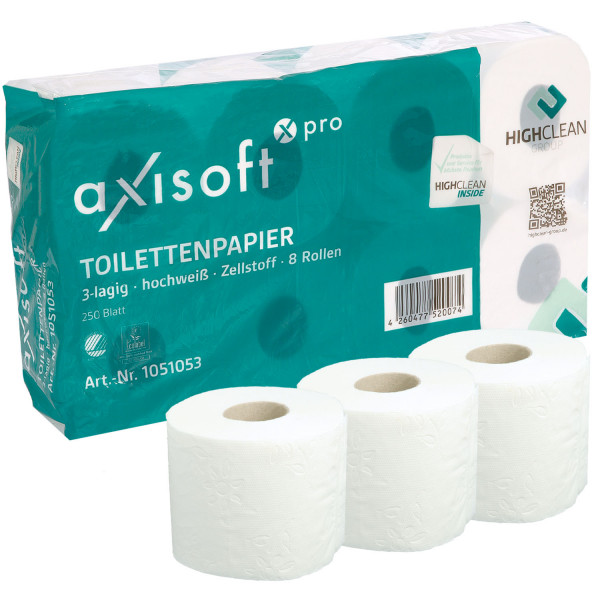 Axisoft Toilettenpapier weiß 3-lagig 8 x 250 Blatt