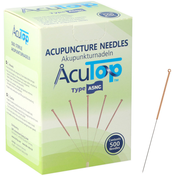 Akupunkturnadeln AcuTop® Typ A5NC, mit Kupferwendelgriff, unbeschichtet, mit Führrohr, 500 St.