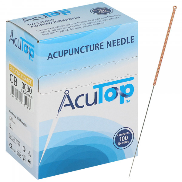 Akupunkturnadeln AcuTop Typ CB, Kupferwendelgriff, silikonisiert, ohne Führrohr