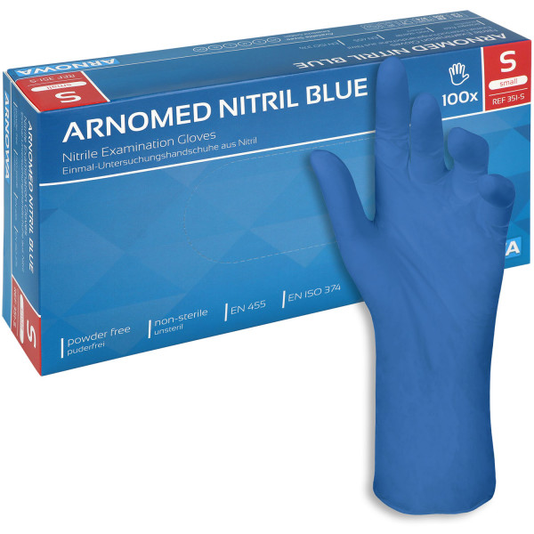 Arnomed Nitril-Untersuchungshandschuhe, blau, unsteril, puderfrei, latexfrei