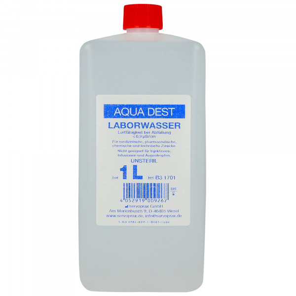 Aqua Dest, destilliertes Wasser 1 l - Flasche