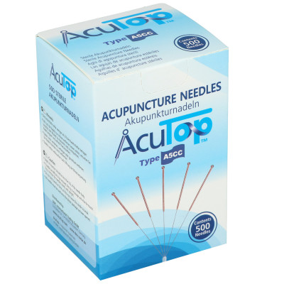 Akupunkturnadeln AcuTop® Typ A5CC, mit Kupferwendelgriff, silikonisiert, mit Führrohr, 500 St.
