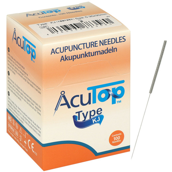 Akupunkturnadeln AcuTop Typ KJ, gedrehter Stahlgriff, beschichtet, mit Führrohr