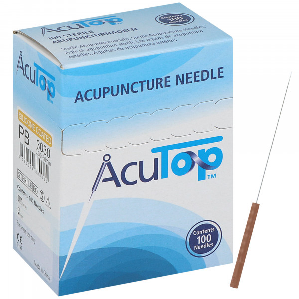 Akupunkturnadeln AcuTop Typ PB, Kunststoffgriff, silikonisiert, ohne Führungsröhrchen