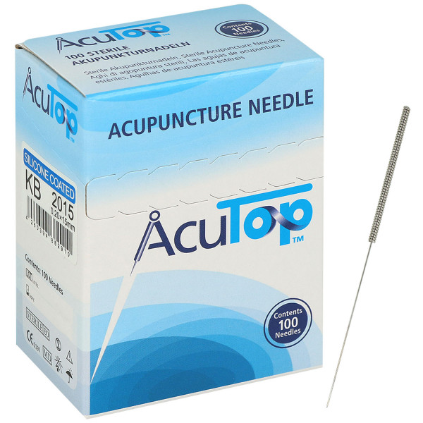 Akupunkturnadeln AcuTop Typ KB, Stahlwendelgriff, silikonisiert, ohne Führrohr