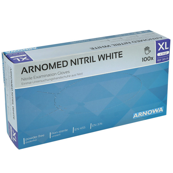 Arnomed Nitril-Untersuchungshandschuhe, weiß, unsteril, puderfrei, latexfrei