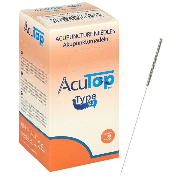 Akupunkturnadeln AcuTop® Typ KJ, gedrehter Stahlgriff, beschichtet, mit Führrohr