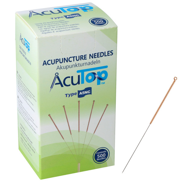Akupunkturnadeln AcuTop® A5NC Type, mit Kupferwendelgriff, unbeschichtet, mit Führrohr, 500 St.