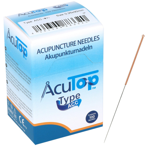 Akupunkturnadeln AcuTop Typ ACC, mit Kupferwendelgriff, silikonisiert, ohne Führrohr, 100 St.