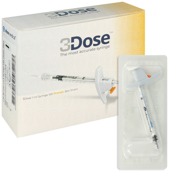 3Dose Orange 1 ml Spritze 100, sterile Einmalspritzen mit geringem Totraum, Luer-Lock