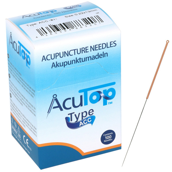 Akupunkturnadeln AcuTop Typ ACC, mit Kupferwendelgriff, silikonisiert, ohne Führrohr, 100 St.