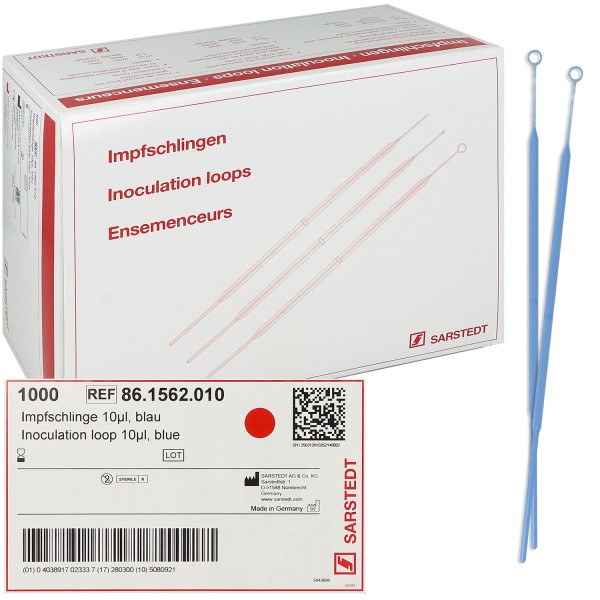 Impfschlinge, Aufnahmevolumen: 10 µl, Material: PS, blau, steril, 10 Stück/Blister