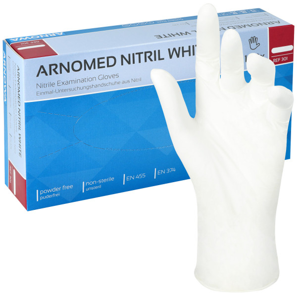 Arnomed Nitril-Untersuchungshandschuhe, weiß, unsteril, puderfrei, latexfrei