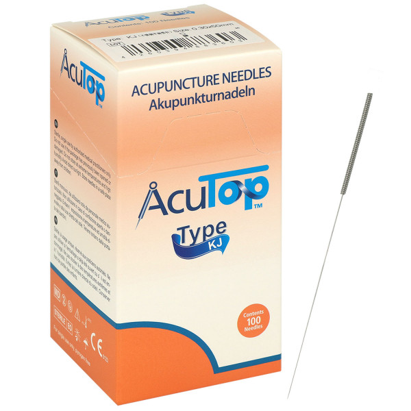 Akupunkturnadeln AcuTop® Typ KJ, gedrehter Stahlgriff, beschichtet, mit Führrohr