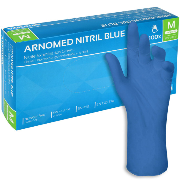 Arnomed Nitril-Untersuchungshandschuhe, blau, unsteril, puderfrei, latexfrei
