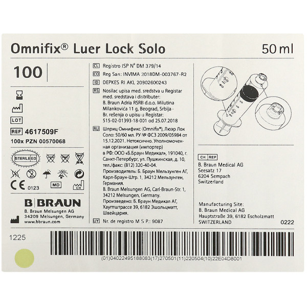 Omnifix Solo, Einmalspritzen mit zentrischem Luer-Lock-Ansatz