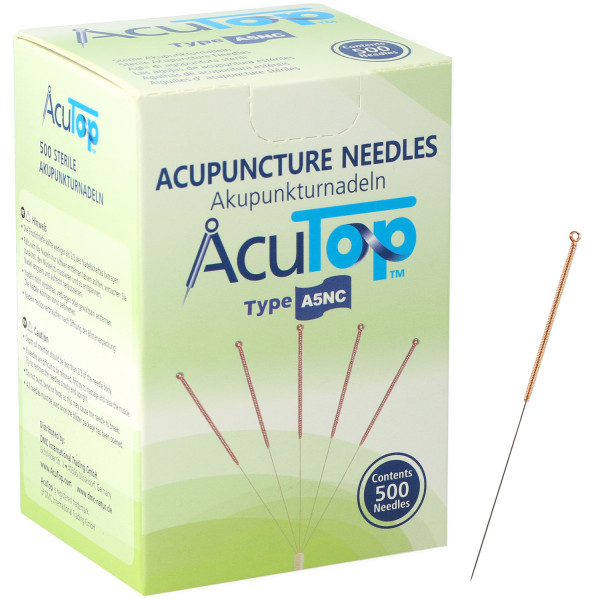 Akupunkturnadeln AcuTop® A5NC Type, mit Kupferwendelgriff, unbeschichtet, mit Führrohr, 500 St.