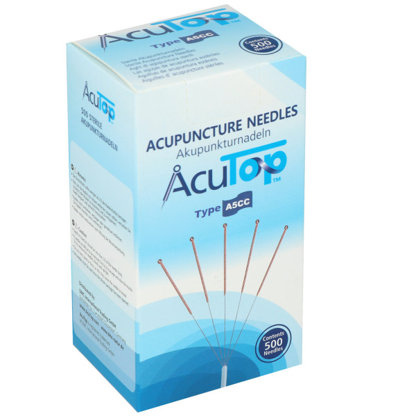 Akupunkturnadeln AcuTop® A5CC Type, mit Kupferwendelgriff, silikonisiert, mit Führrohr, 500 St.