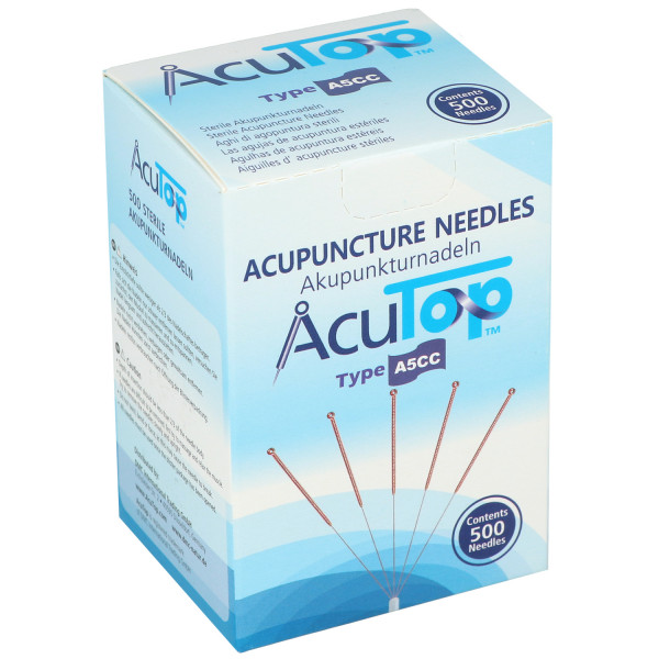 Akupunkturnadeln AcuTop Typ A5CC, mit Kupferwendelgriff, silikonisiert, mit Führrohr, 500 St.