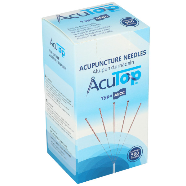 Akupunkturnadeln AcuTop® A5CC Type, mit Kupferwendelgriff, silikonisiert, mit Führrohr, 500 St.