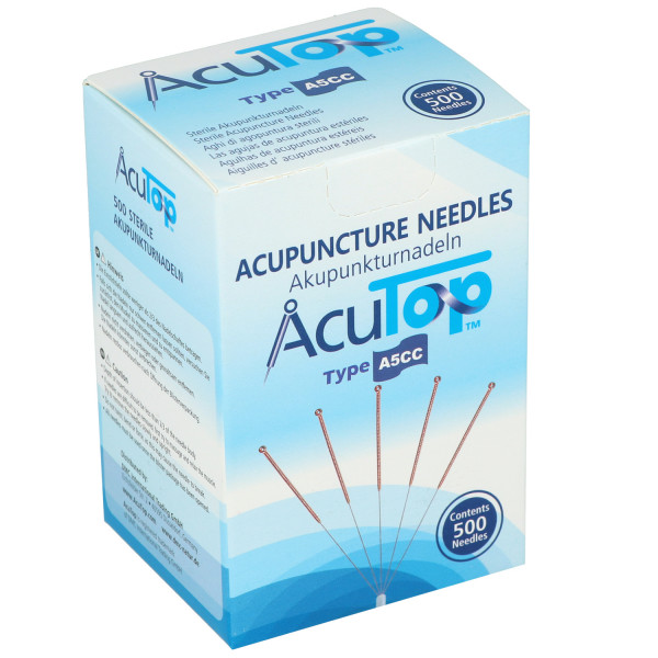 Akupunkturnadeln AcuTop Typ A5CC, mit Kupferwendelgriff, silikonisiert, mit Führrohr, 500 St.